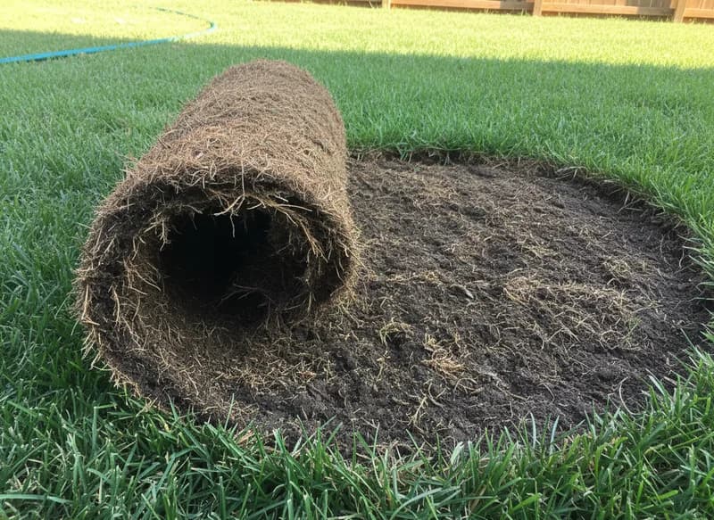 Grub damage showing brown patches on lawn
