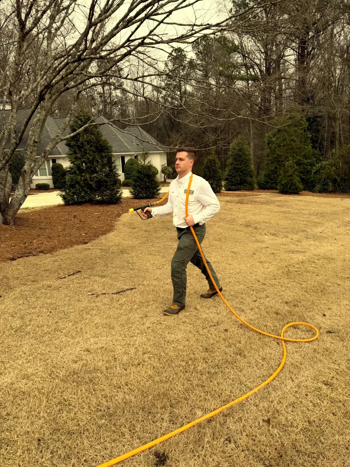 Professional fungicide application on a residential lawn