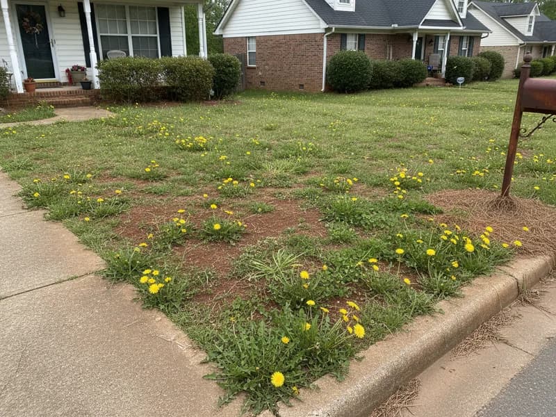 Thin patchy lawn in Middle Georgia that needs professional fertilization