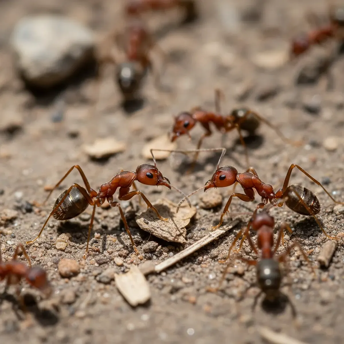 Close-up of fire ants on disturbed soil in a Middle Georgia yard