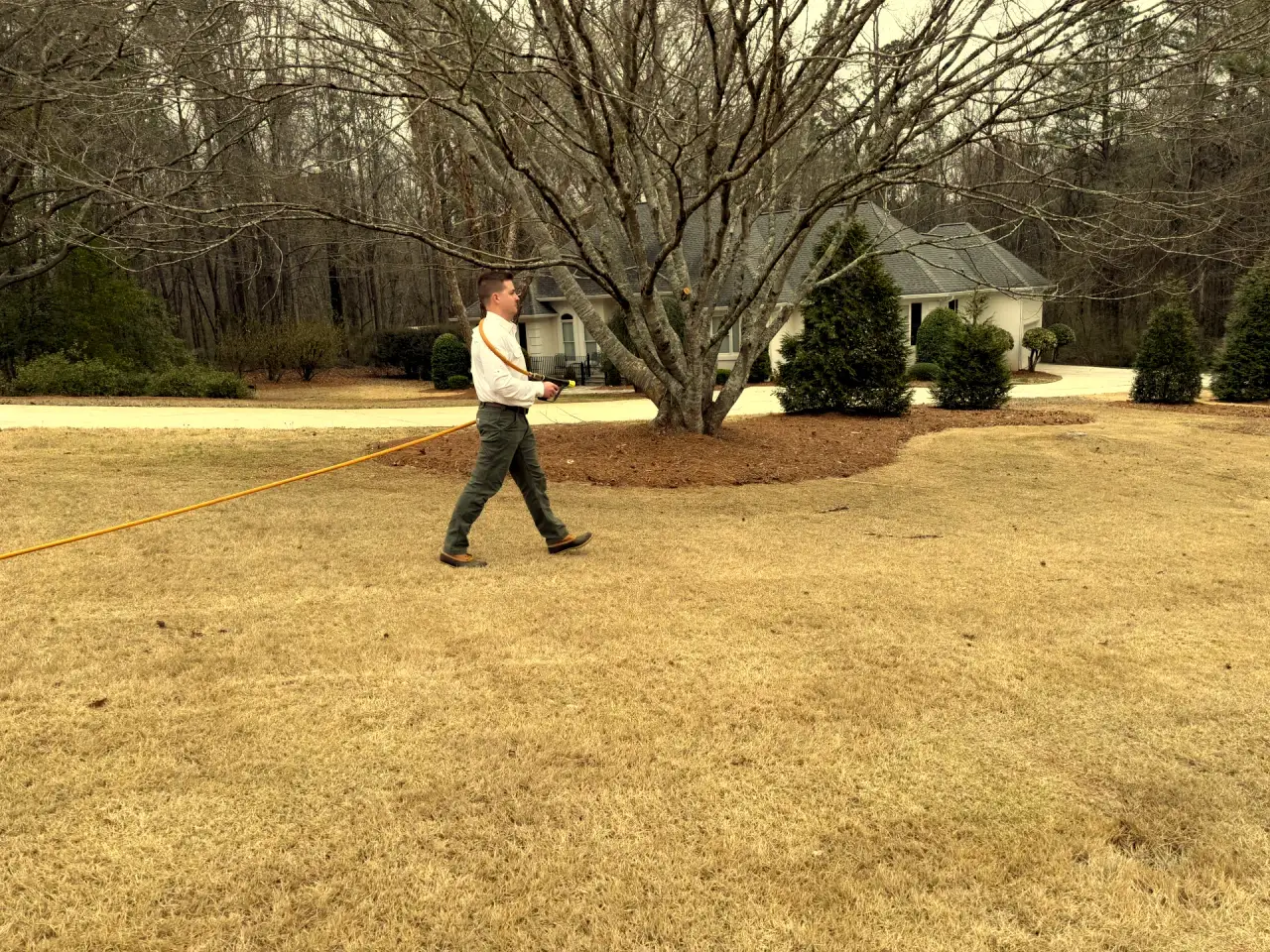 Attaboy Lawn Care professional treating a residential lawn